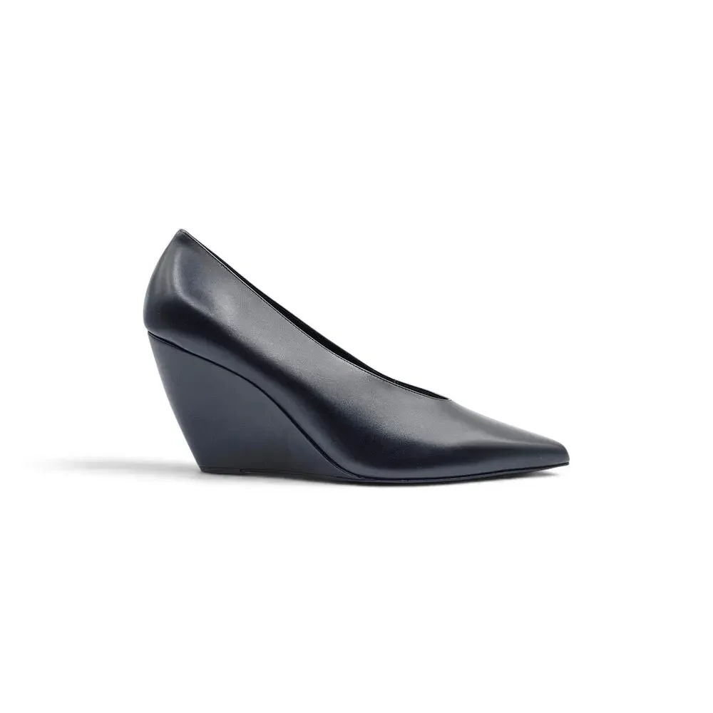 Loro Piana Viola High Wedge Pumps Black Leather FAQ6802 - NWB $1375